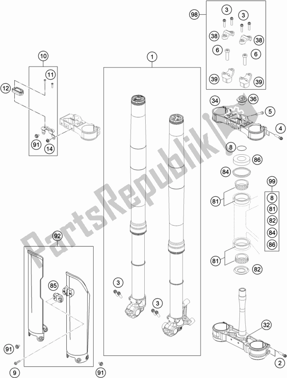 All parts for the Front Fork, Triple Clamp of the Husqvarna FS 450 EU 2021