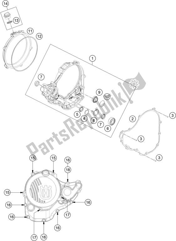 All parts for the Clutch Cover of the Husqvarna FX 350 2019