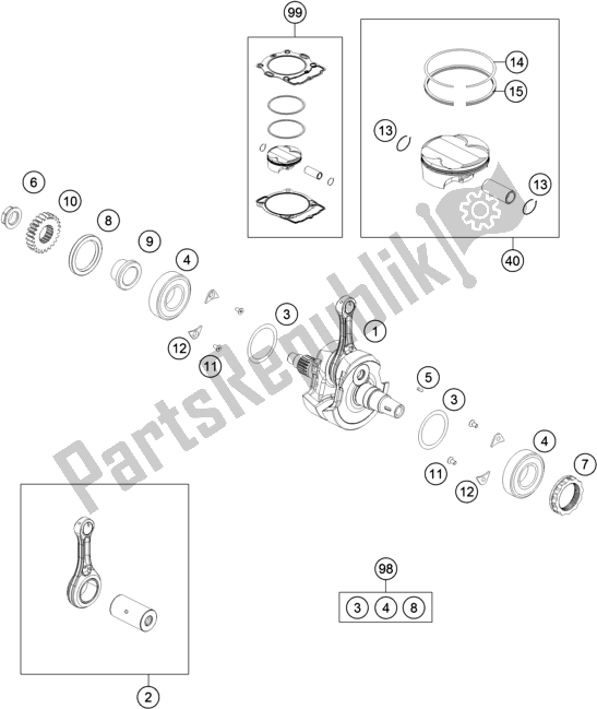 All parts for the Crankshaft, Piston of the Husqvarna FX 350 2019