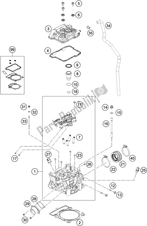 All parts for the Cylinder Head of the Husqvarna FX 350 2019