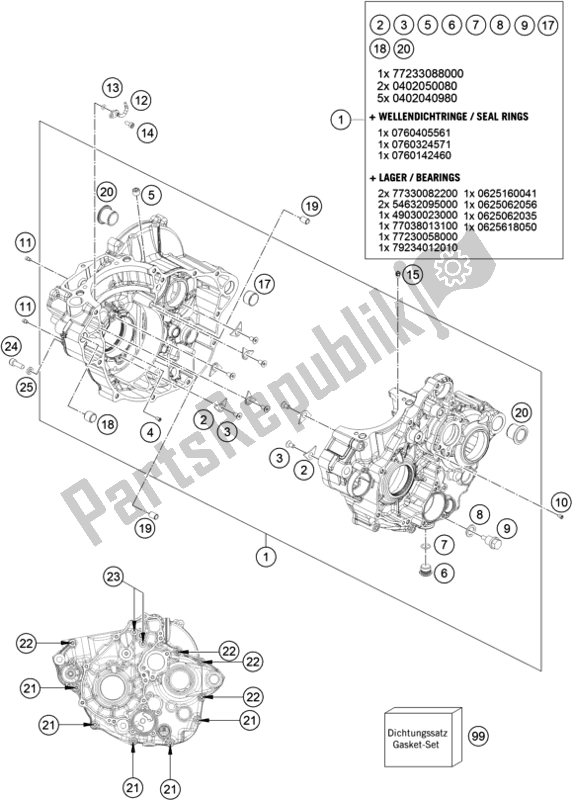 All parts for the Engine Case of the Husqvarna FX 350 2019