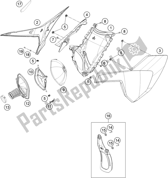 All parts for the Air Filter of the Husqvarna FX 350 US 2017