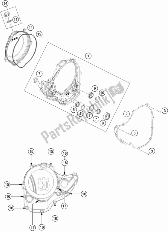 All parts for the Clutch Cover of the Husqvarna FX 350 US 2017