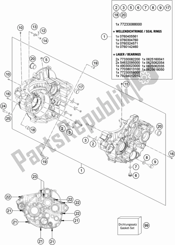 All parts for the Engine Case of the Husqvarna FX 350 US 2017