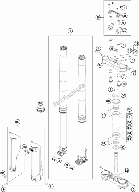 All parts for the Front Fork, Triple Clamp of the Husqvarna FX 350 US 2017