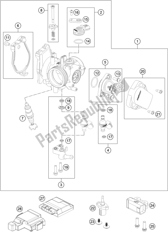 All parts for the Throttle Body of the Husqvarna FX 350 US 2017