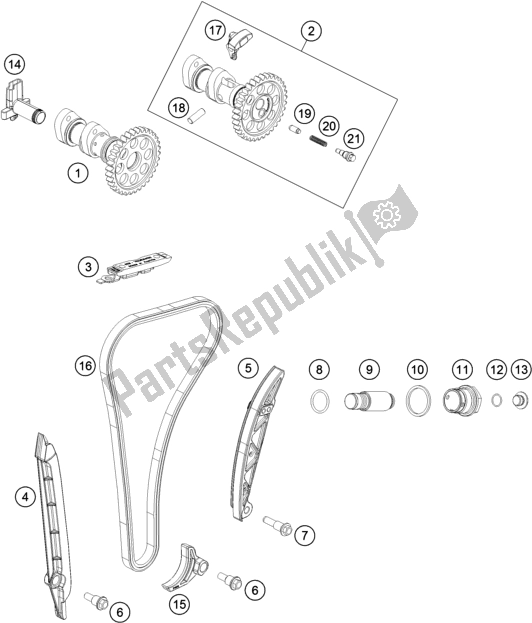 All parts for the Timing Drive of the Husqvarna FX 350 US 2017