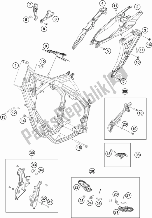 Alle onderdelen voor de Kader van de Husqvarna FX 350 US 2018