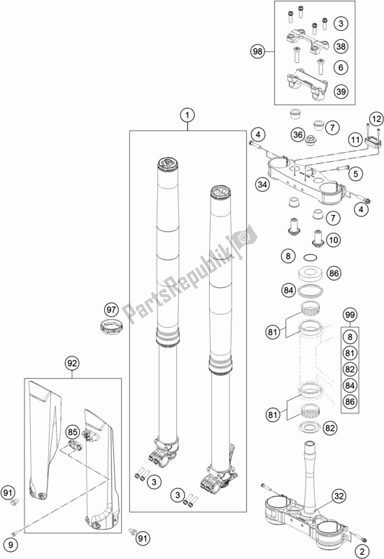 Todas as partes de Garfo Dianteiro, Braçadeira Tripla do Husqvarna FX 450 2019