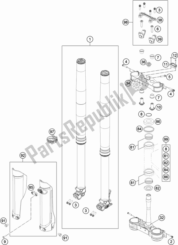 All parts for the Front Fork, Triple Clamp of the Husqvarna FX 450 US 2018
