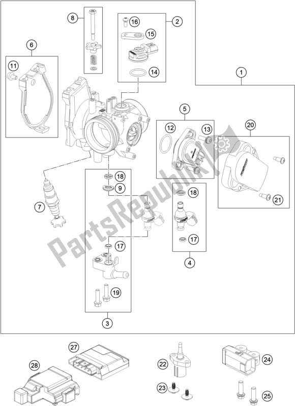 All parts for the Throttle Body of the Husqvarna FX 450 US 2018