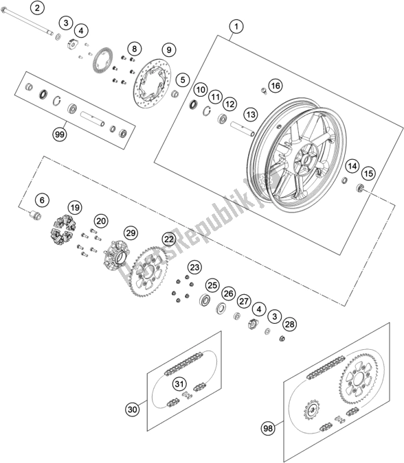 Tutte le parti per il Ruota Posteriore del Husqvarna Svartpilen 250-B. D. 2021