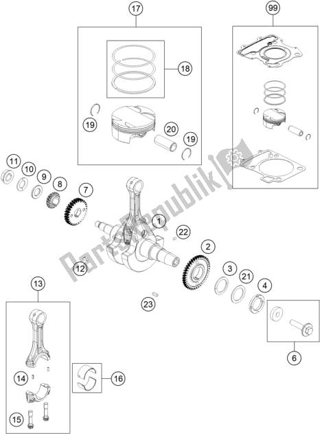 Todas las partes para Cigüeñal, Pistón de Husqvarna Svartpilen 250-B. D. EU5 KR 2505 2020