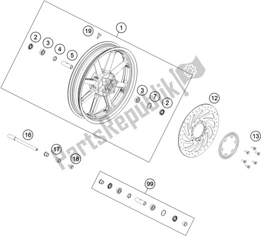 All parts for the Front Wheel of the Husqvarna Svartpilen 250-B. D. EU5 KR 2505 2020