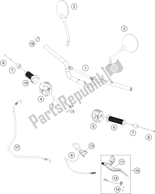 All parts for the Handlebar, Controls of the Husqvarna Svartpilen 250-B. D. EU5 KR 2505 2020