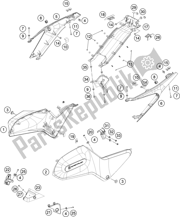 All parts for the Side Trim of the Husqvarna Svartpilen 250-B. D. EU5 KR 2505 2020