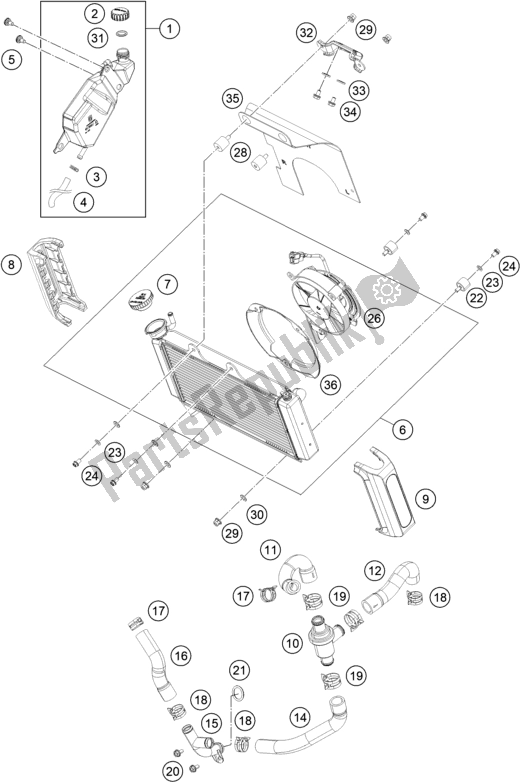 All parts for the Cooling System of the Husqvarna Svartpilen 401-B. D. 2020