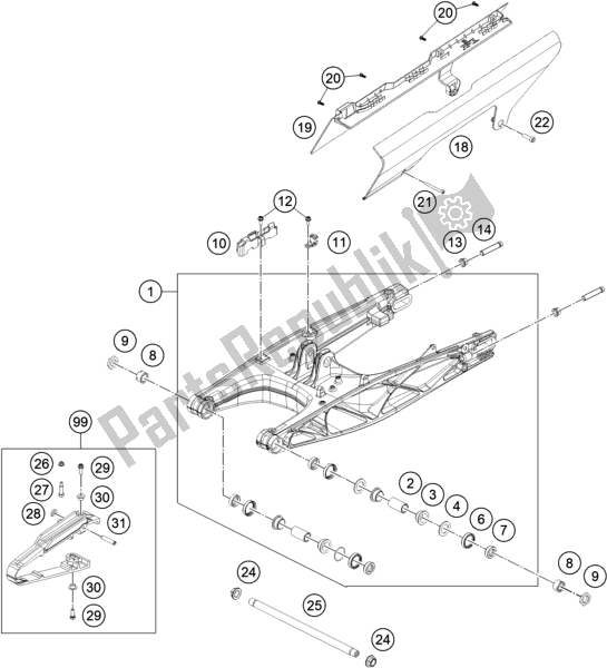 All parts for the Swing Arm of the Husqvarna Svartpilen 401-B. D. 2020