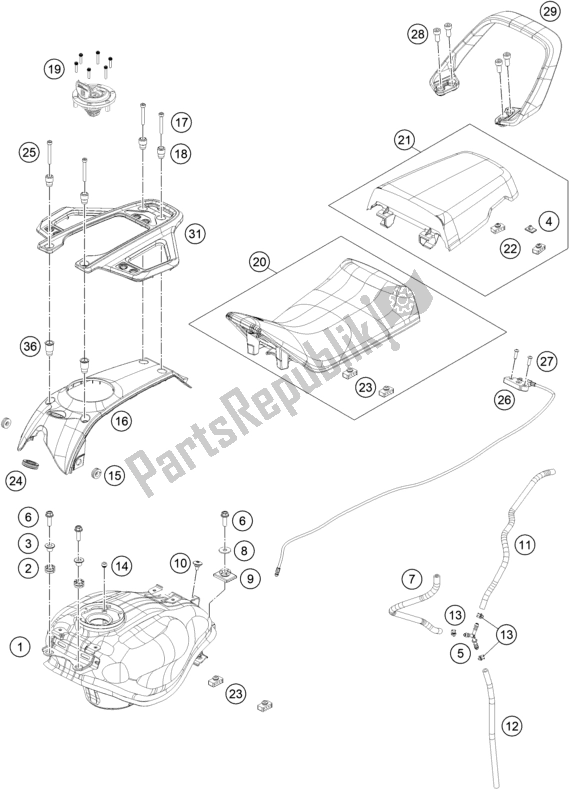 Toutes les pièces pour le Réservoir, Siège du Husqvarna Svartpilen 401-B. D. 2020