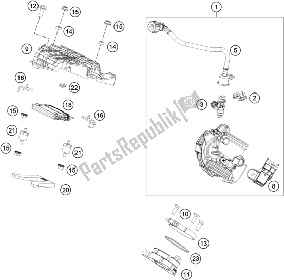 All parts for the Throttle Body of the Husqvarna Svartpilen 401-B. D. 2020