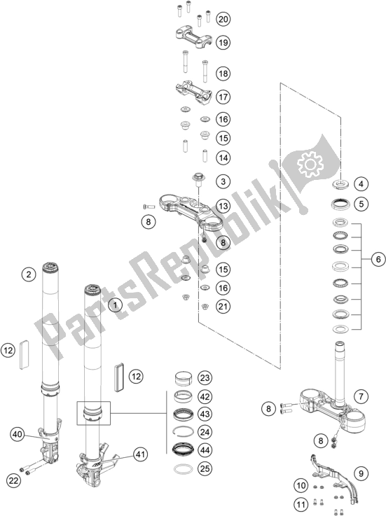 All parts for the Front Fork, Triple Clamp of the Husqvarna Svartpilen 401-B. D. 2021