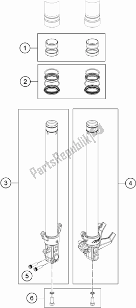 All parts for the Front Fork Disassembled of the Husqvarna Svartpilen 401 EU 2018