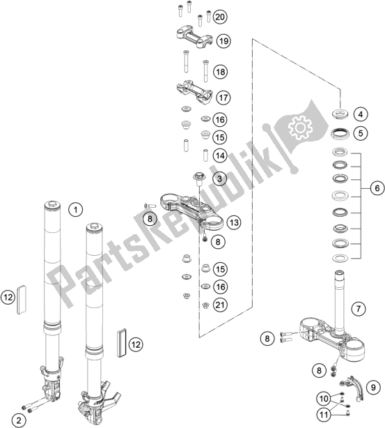 All parts for the Front Fork, Triple Clamp of the Husqvarna Svartpilen 401 EU 2019