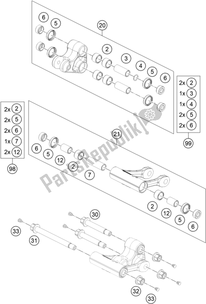 All parts for the Pro Lever Linking of the Husqvarna Svartpilen 701 EU 2019