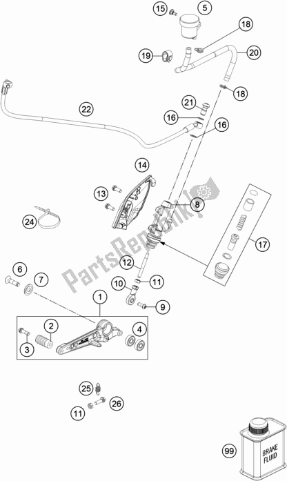 Todas as partes de Controle De Freio Traseiro do Husqvarna Svartpilen 701 EU 2019