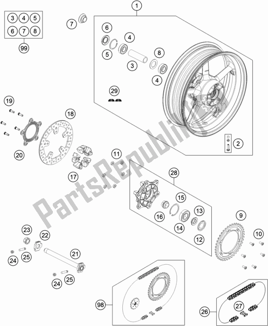 All parts for the Rear Wheel of the Husqvarna Svartpilen 701 EU 2019