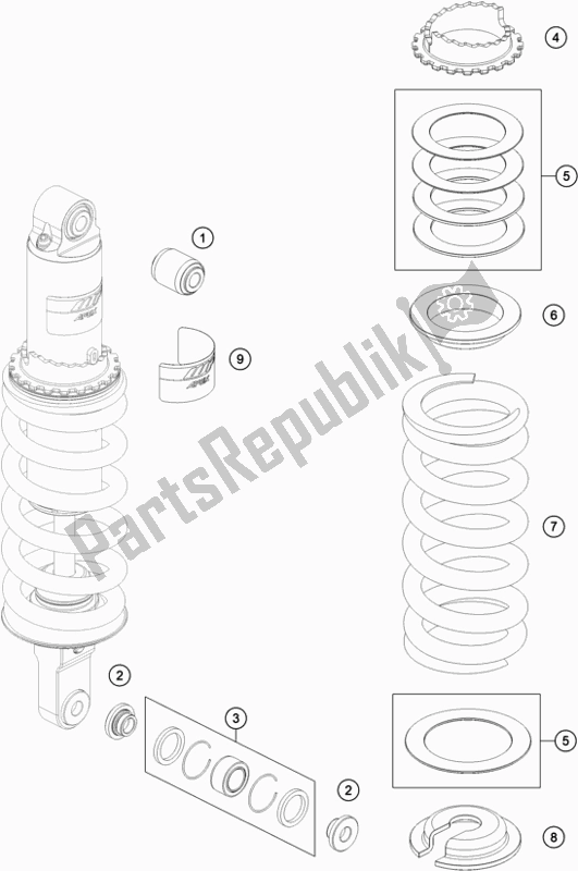 All parts for the Shock Absorber Disassembled of the Husqvarna Svartpilen 701 EU 2019