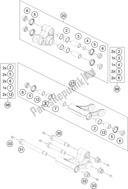 All parts for the Pro Lever Linking of the Husqvarna Svartpilen 701 EU 2020