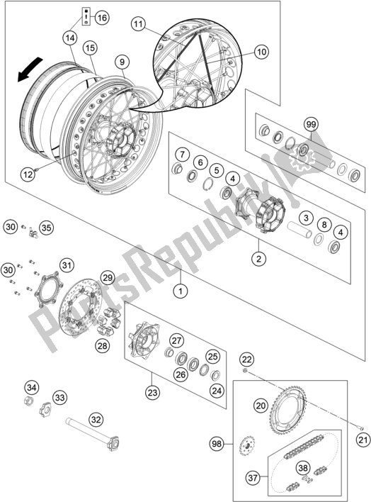 Todas las partes para Rueda Trasera de Husqvarna Svartpilen 701 EU 2020