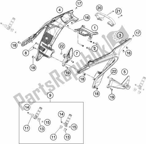 All parts for the Subframe of the Husqvarna Svartpilen 701 EU 2020