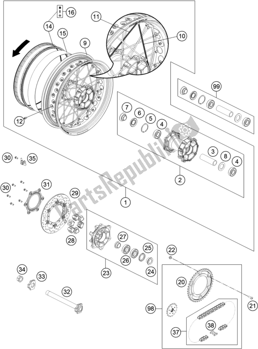 All parts for the Rear Wheel of the Husqvarna Svartpilen 701 Style EU 2019