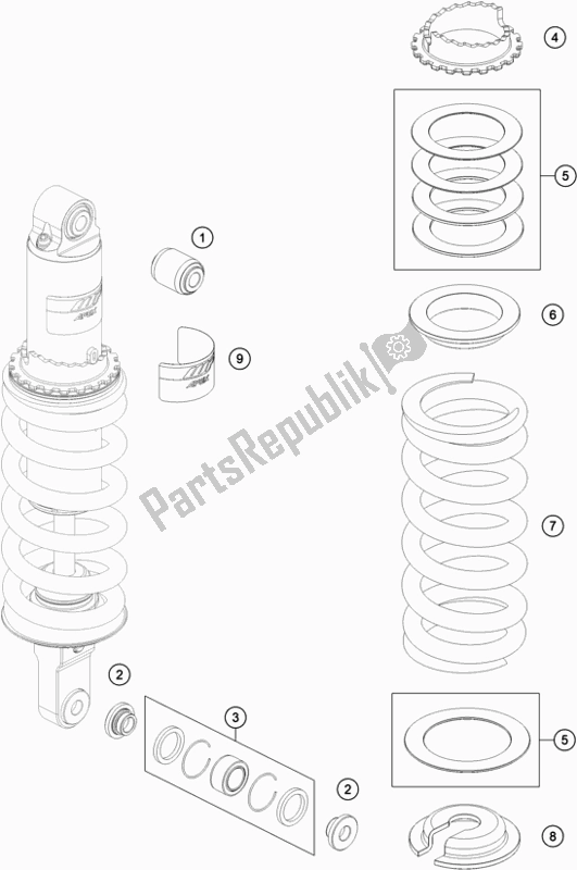 All parts for the Shock Absorber Disassembled of the Husqvarna Svartpilen 701 Style EU 2019