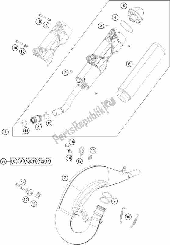 All parts for the Exhaust System of the Husqvarna TC 125 EU 2016