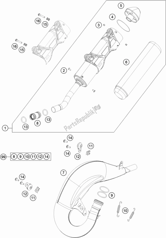 Alle onderdelen voor de Uitlaatsysteem van de Husqvarna TC 125 EU 2016