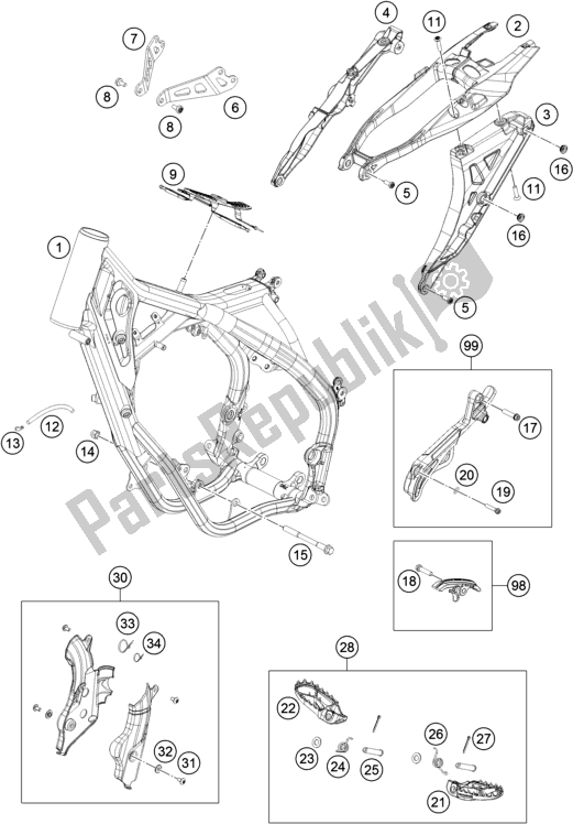 All parts for the Frame of the Husqvarna TC 125 EU 2016