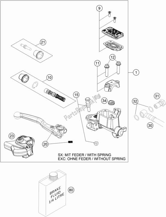 All parts for the Front Brake Control of the Husqvarna TC 125 EU 2016