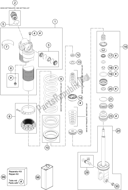 All parts for the Shock Absorber Disassembled of the Husqvarna TC 125 EU 2016