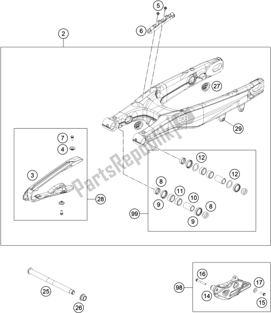 All parts for the Swing Arm of the Husqvarna TC 125 EU 2016