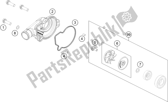 All parts for the Water Pump of the Husqvarna TC 125 EU 2016