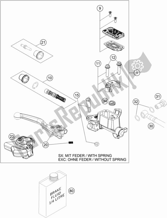 Todas as partes de Front Brake Control do Husqvarna TC 125 EU 2017