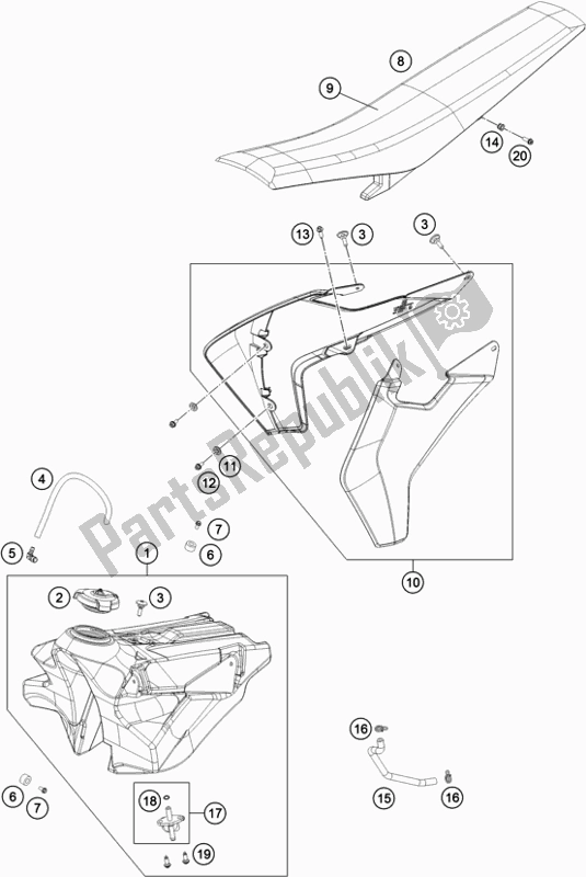 All parts for the Tank, Seat of the Husqvarna TC 125 EU 2018