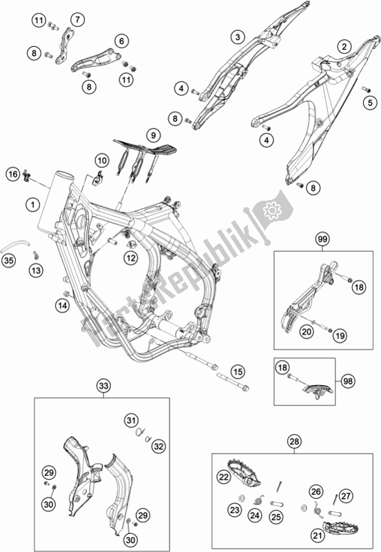 All parts for the Frame of the Husqvarna TC 125 EU 2021