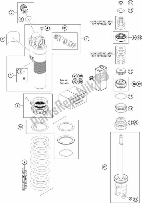 All parts for the Shock Absorber Disassembled of the Husqvarna TC 125 EU 2021