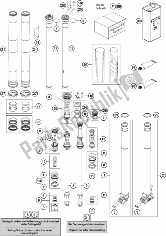 Toutes les pièces pour le Fourche Avant Démontée du Husqvarna TC 125 EU 2022