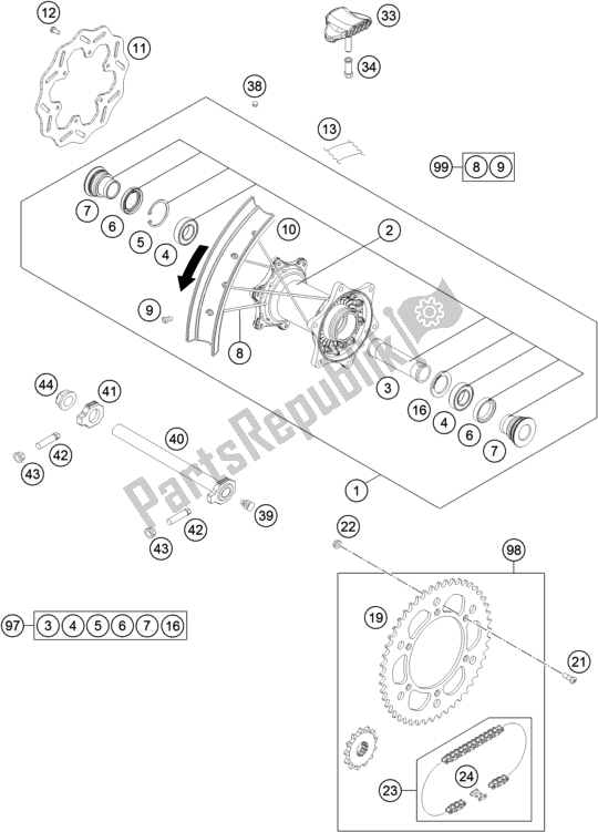 Todas as partes de Roda Traseira do Husqvarna TC 125 EU 2022