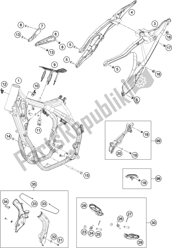 All parts for the Frame of the Husqvarna TC 250 2019